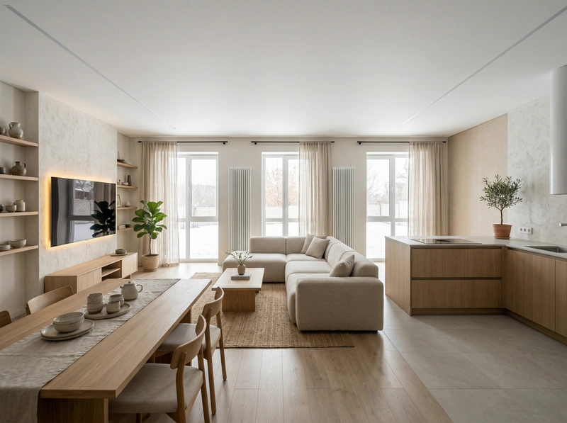 Дизайн гостиной в стиле Сканди — фото интерьера от нейросети RoomGPT