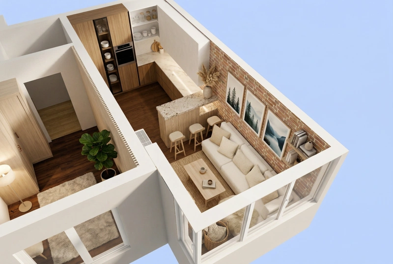 Дизайн гостиной в стиле Хюгге — фото интерьера от нейросети RoomGPT