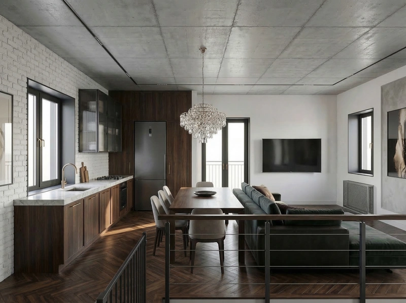 Дизайн интерьера в стиле Лофт — Гостиная от нейросети RoomGPT