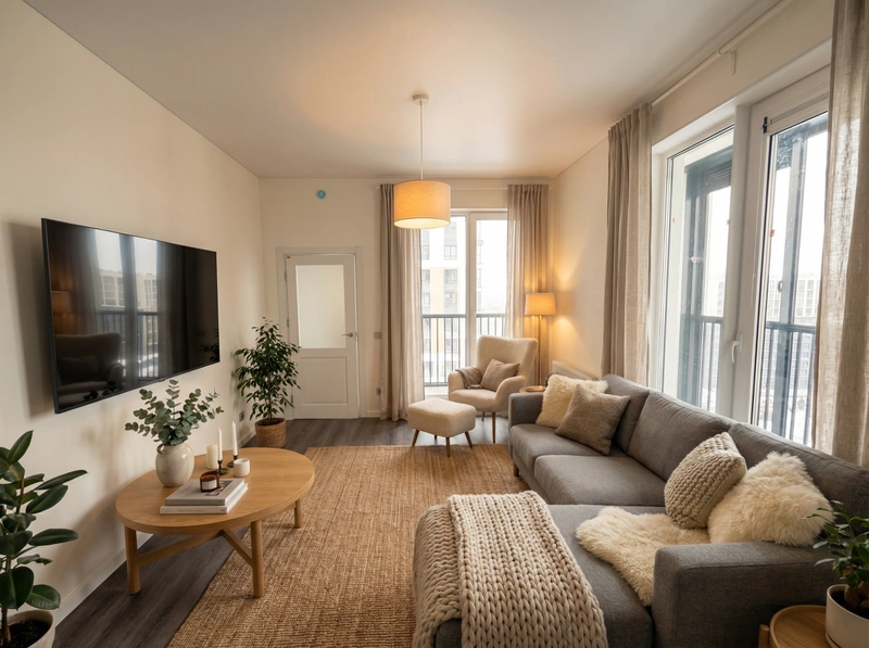 Дизайн интерьера в стиле Хюгге — Гостиная от нейросети RoomGPT