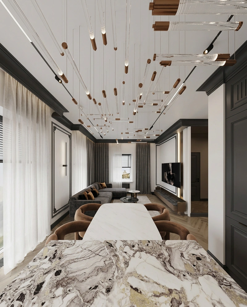 Дизайн интерьера в стиле Контемпорари — Гостиная от нейросети RoomGPT