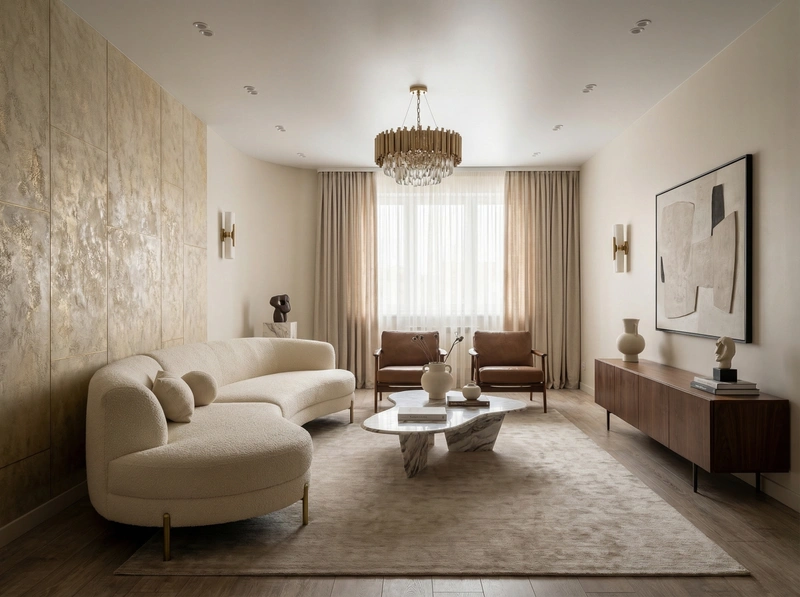 Дизайн интерьера в стиле Контемпорари — Гостиная от нейросети RoomGPT