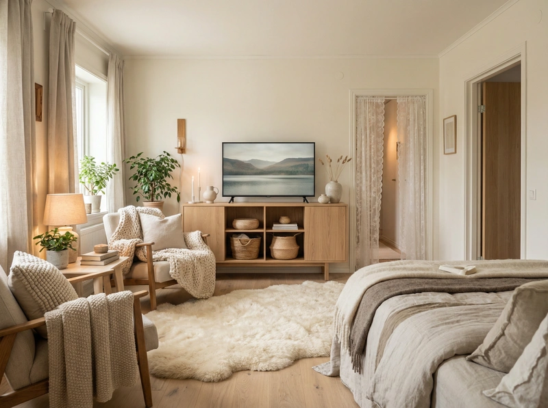 Дизайн интерьера в стиле Хюгге — Спальня от нейросети RoomGPT