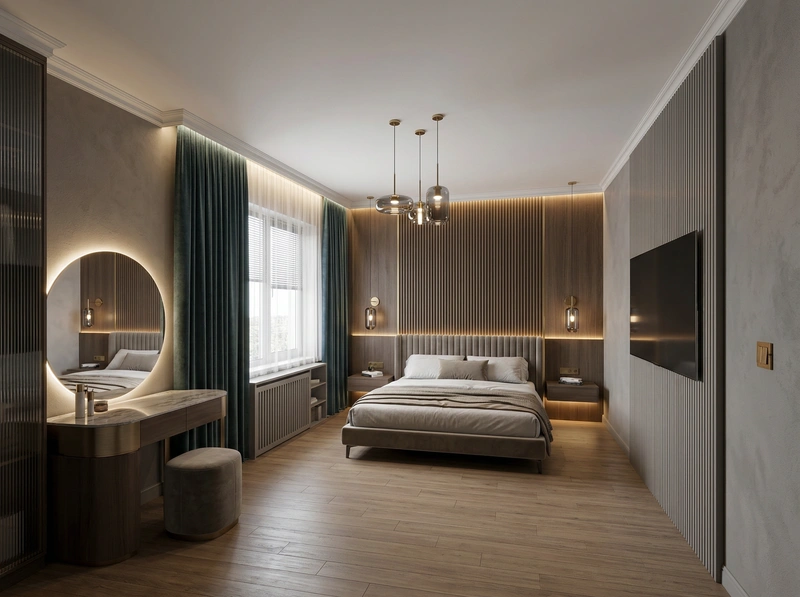 Дизайн интерьера в стиле Контемпорари — Спальня от нейросети RoomGPT