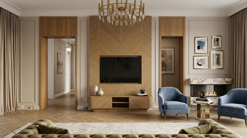 Дизайн гостиной в стиле Классика — фото интерьера от нейросети RoomGPT