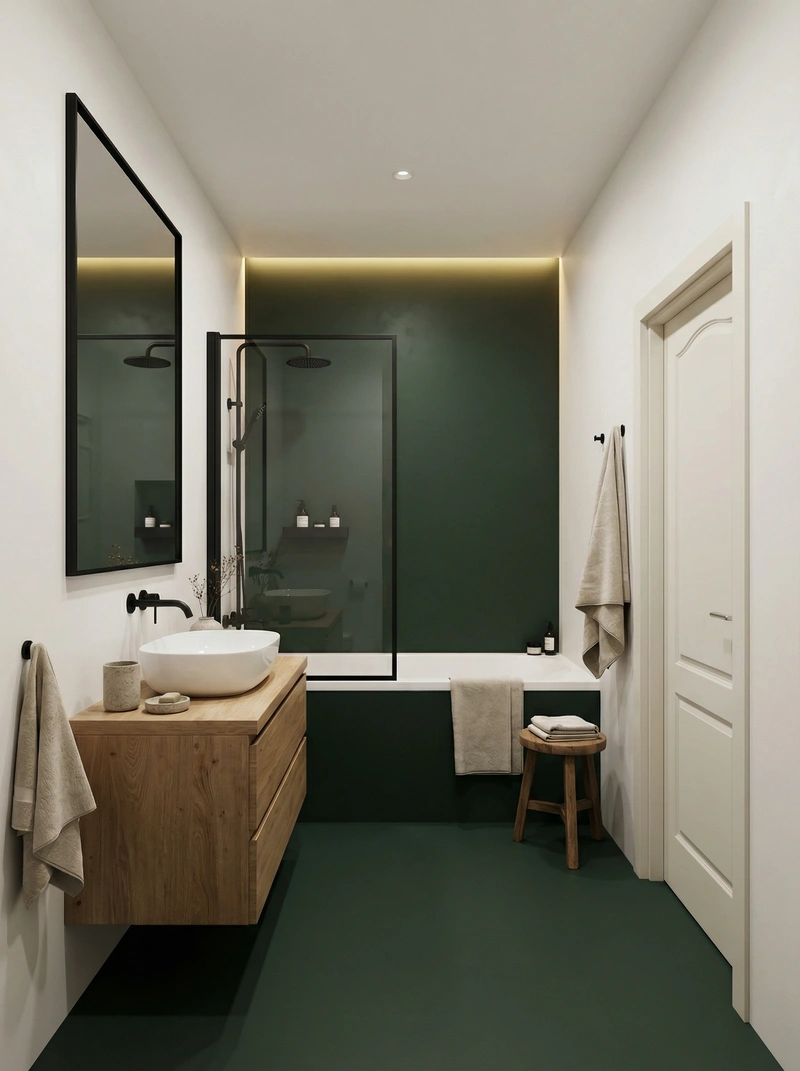 Дизайн ванной в стиле Japandi — фото интерьера от нейросети RoomGPT