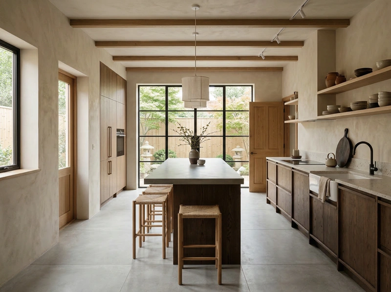 Дизайн кухни в стиле Japandi — фото интерьера от нейросети RoomGPT