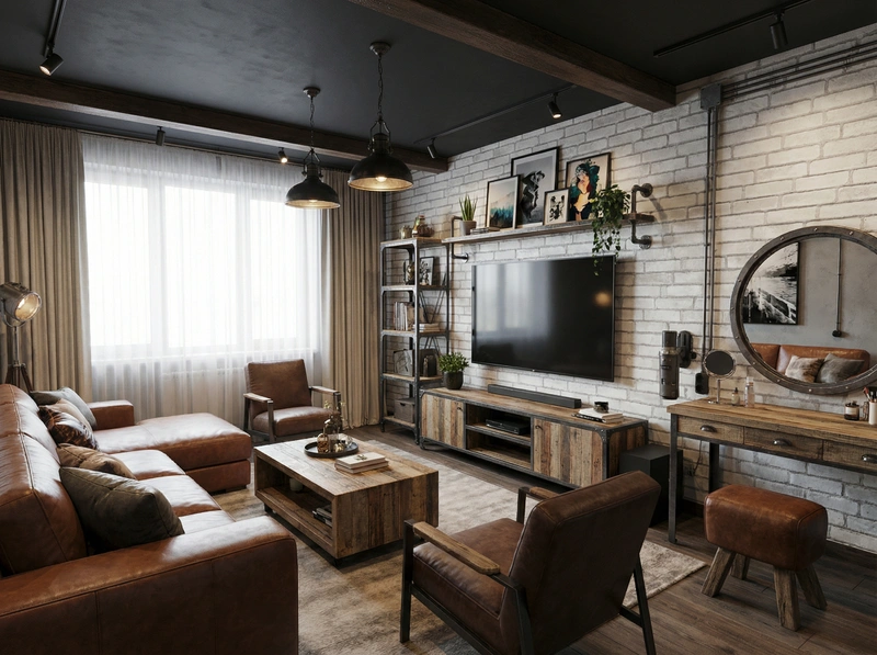 Дизайн интерьера в стиле Лофт — Гостиная от нейросети RoomGPT