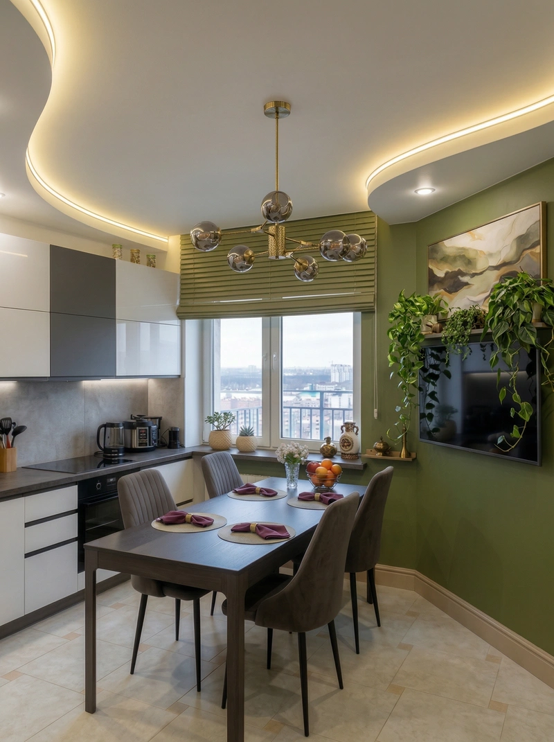 Дизайн кухни в стиле Эклектика — фото интерьера от нейросети RoomGPT