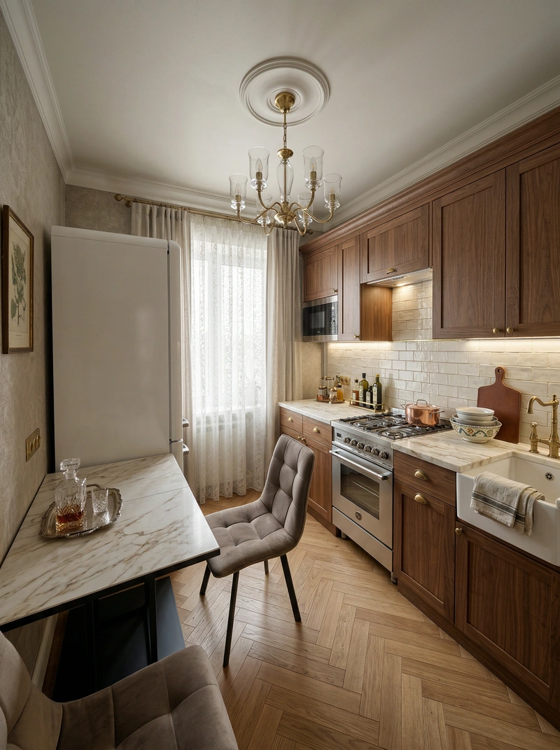 Дизайн интерьера в стиле Классика — Кухня от нейросети RoomGPT