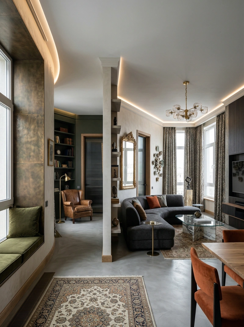 Дизайн гостиной в стиле Эклектика — фото интерьера от нейросети RoomGPT