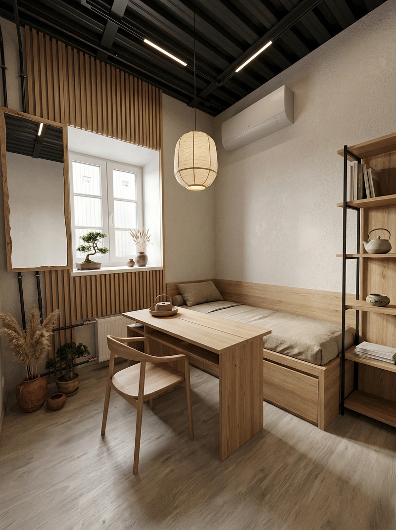 Дизайн спальни в стиле Japandi — фото интерьера от нейросети RoomGPT