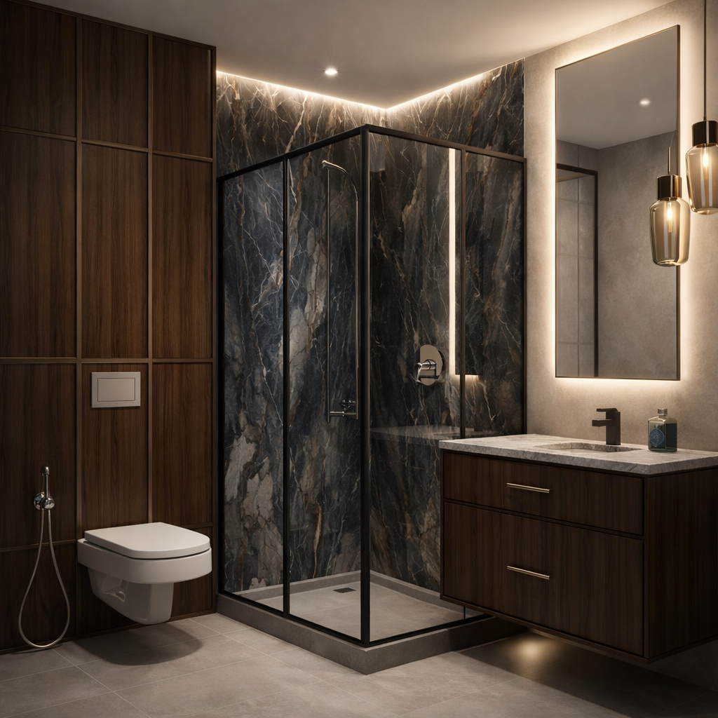 Дизайн ванной в стиле Контемпорари — фото интерьера от нейросети RoomGPT