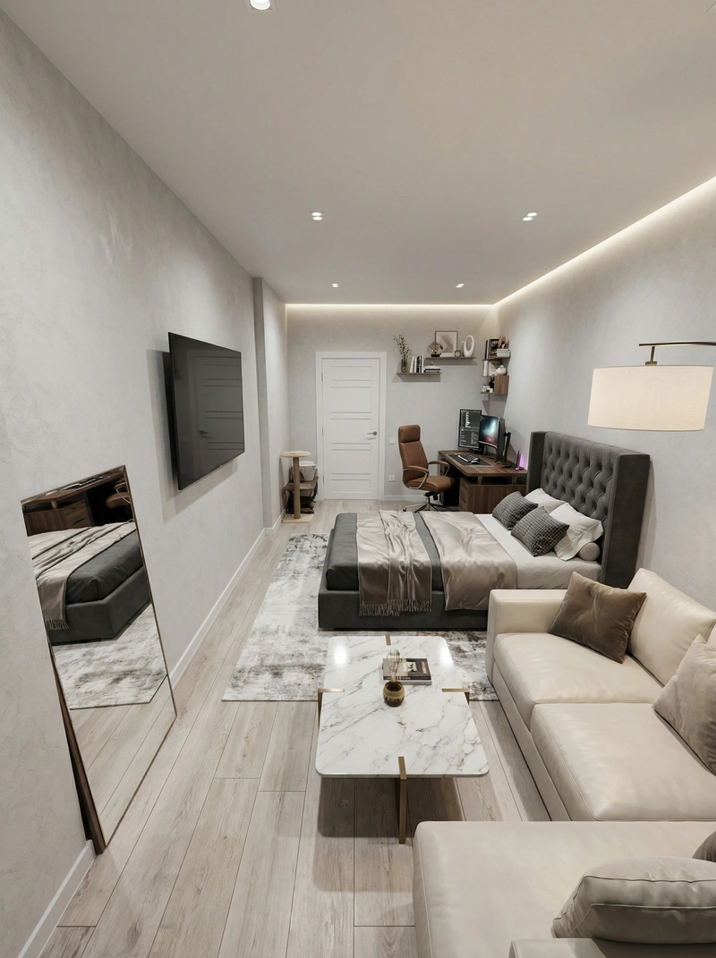 Дизайн интерьера в стиле Контемпорари — Гостиная от нейросети RoomGPT