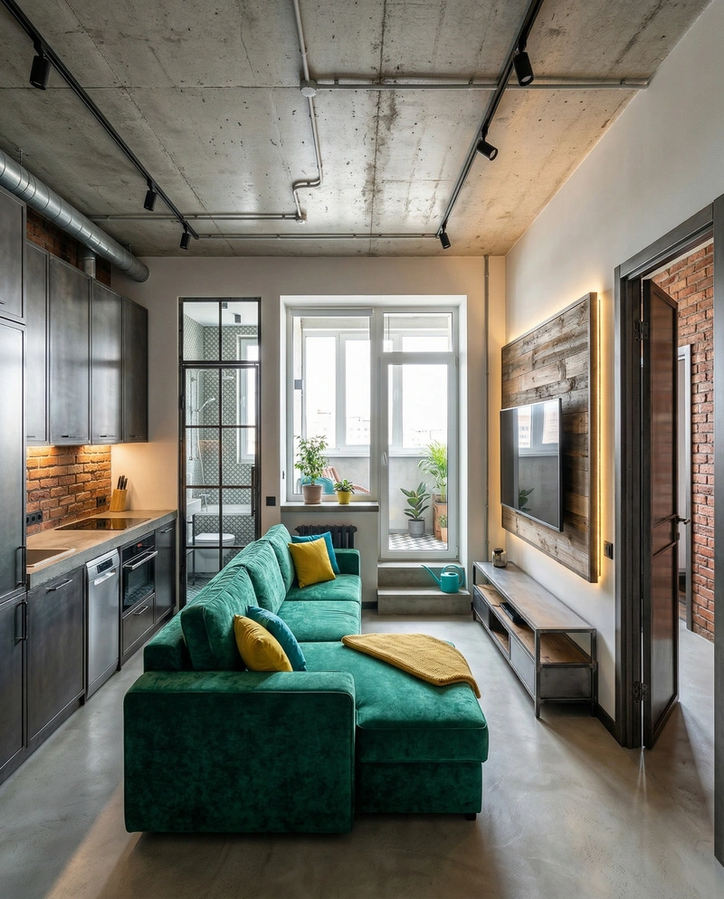 Дизайн гостиной в стиле Лофт — фото интерьера от нейросети RoomGPT