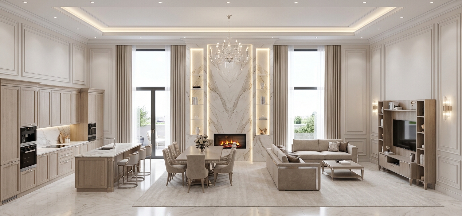 Дизайн гостиной в стиле Классика — фото интерьера от нейросети RoomGPT