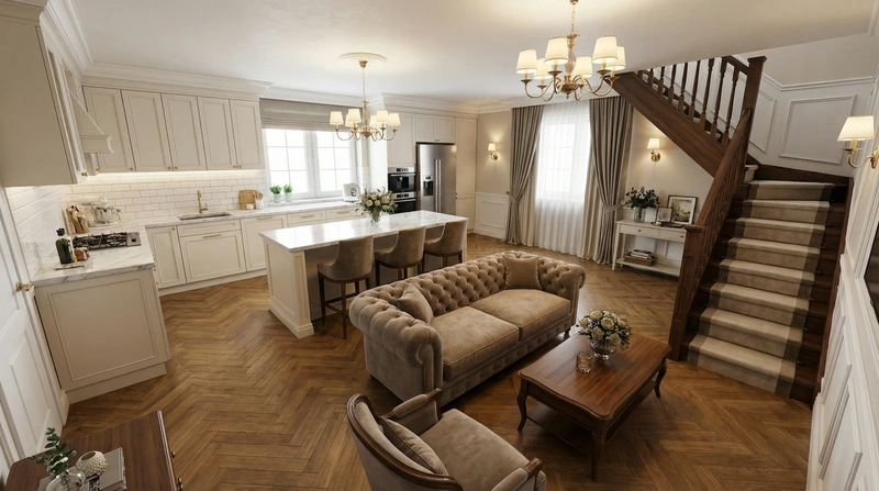 Дизайн кухни в стиле Классика — фото интерьера от нейросети RoomGPT