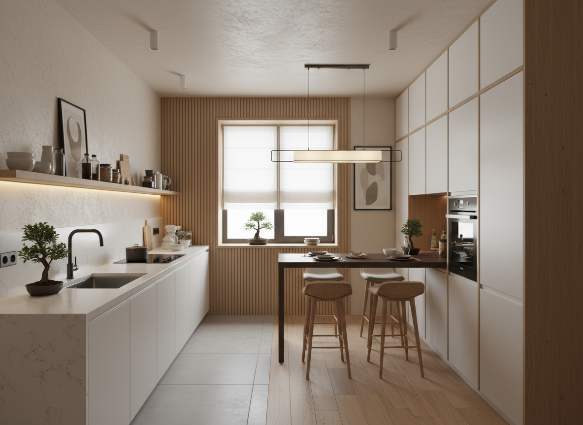 Дизайн кухни в стиле Japandi — фото интерьера от нейросети RoomGPT