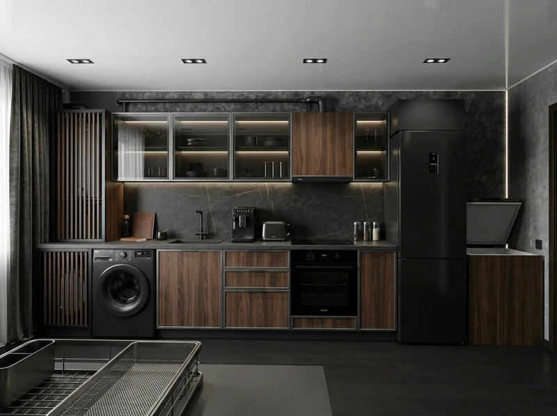 Дизайн кухни в стиле Блэктэк — фото интерьера от нейросети RoomGPT