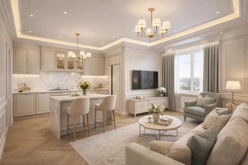 Дизайн интерьера в стиле Классика — Кухня от нейросети RoomGPT