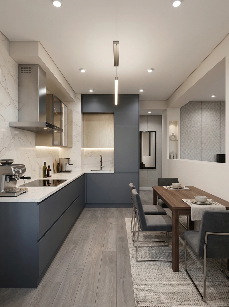 Дизайн интерьера в стиле Контемпорари — Кухня от нейросети RoomGPT