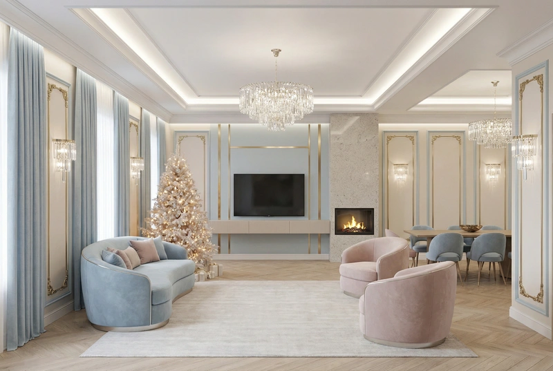 Дизайн интерьера в стиле Неоклассика — Гостиная от нейросети RoomGPT