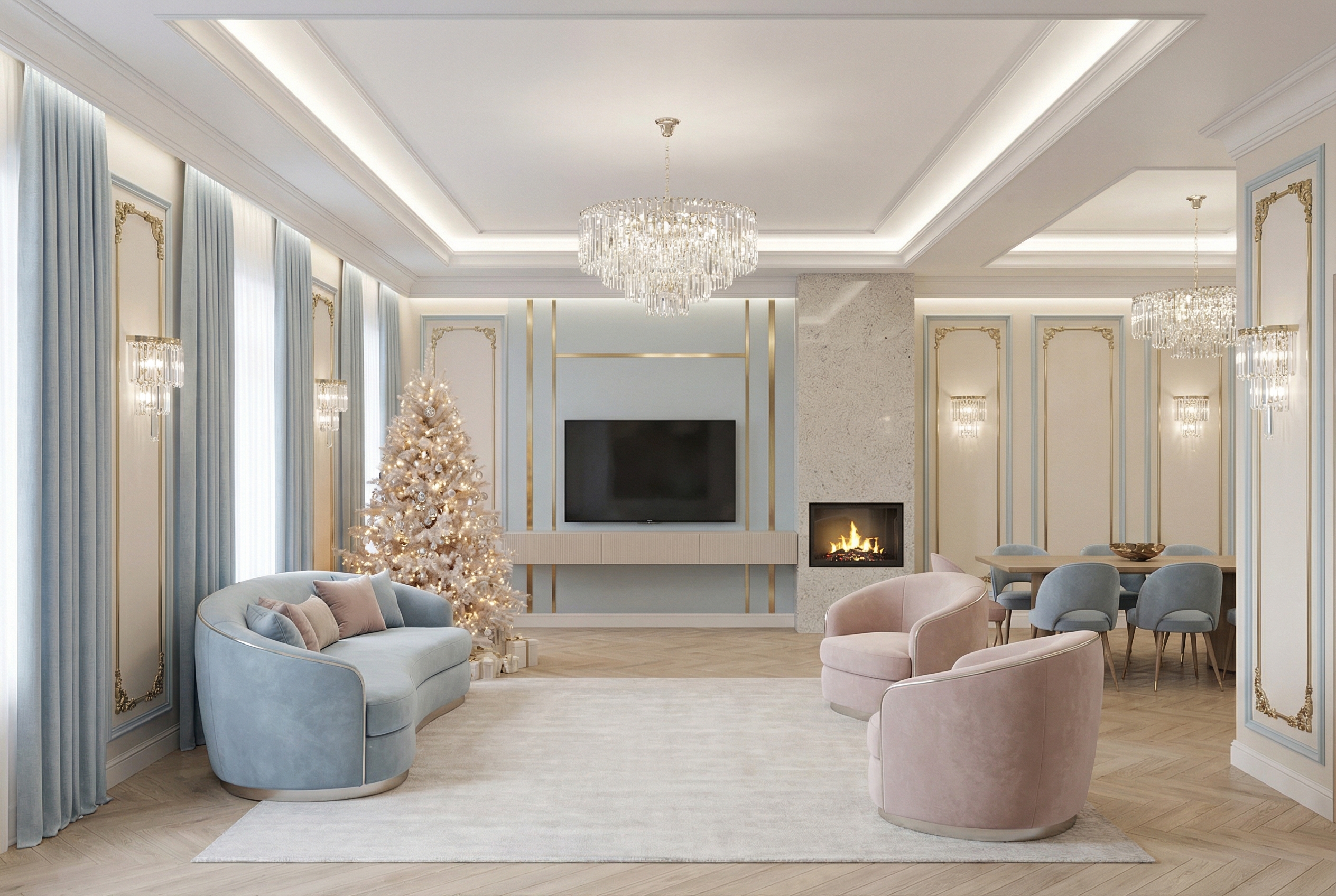 Дизайн гостиной в стиле Неоклассика — фото интерьера от нейросети RoomGPT