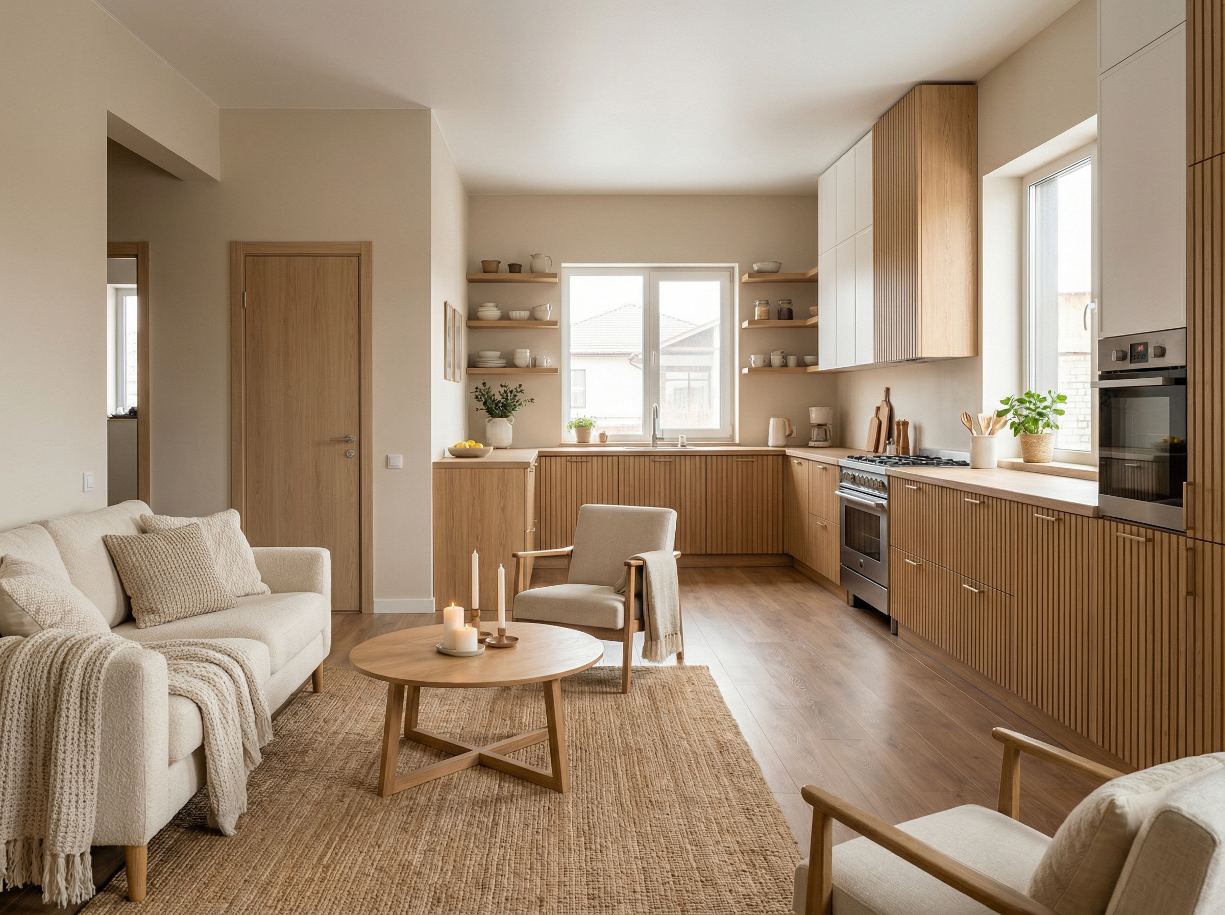 Дизайн кухни в стиле Хюгге — фото интерьера от нейросети RoomGPT