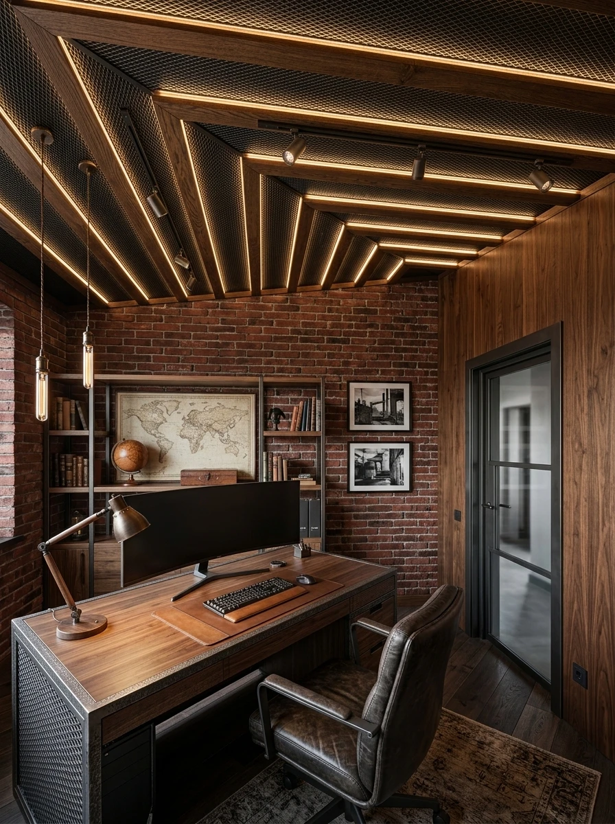 Дизайн кабинета в стиле Лофт — фото интерьера от нейросети RoomGPT