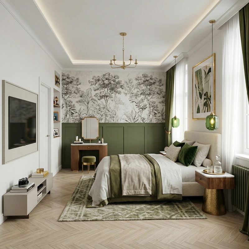 Дизайн спальни в стиле Эклектика — фото интерьера от нейросети RoomGPT