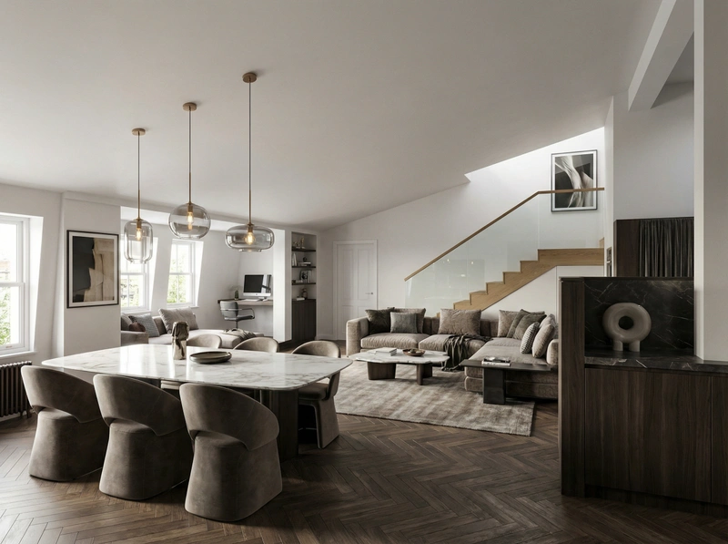 Дизайн интерьера в стиле Контемпорари — Гостиная от нейросети RoomGPT