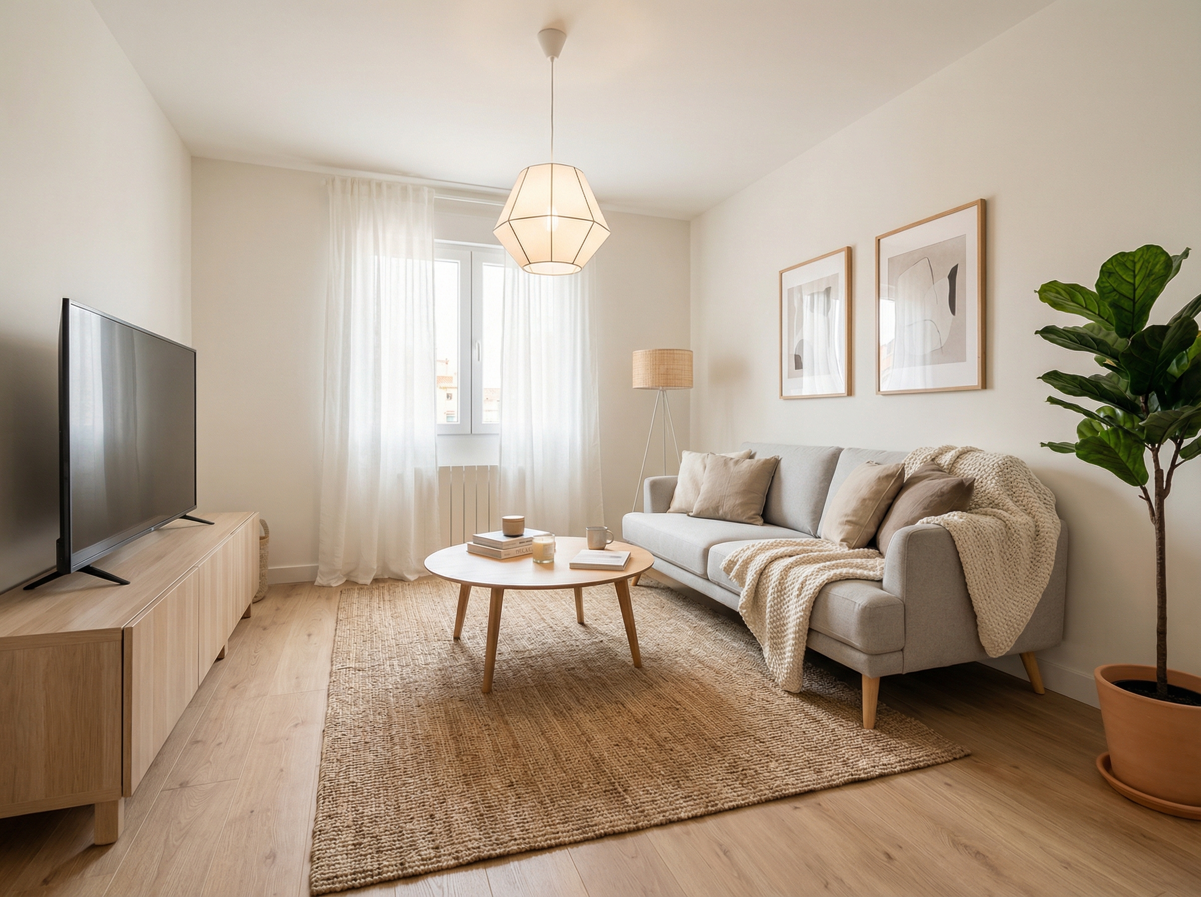 Дизайн гостиной в стиле Хюгге — фото интерьера от нейросети RoomGPT