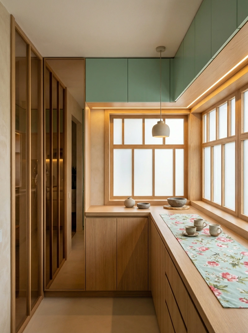 Дизайн кухни в стиле Japandi — фото интерьера от нейросети RoomGPT