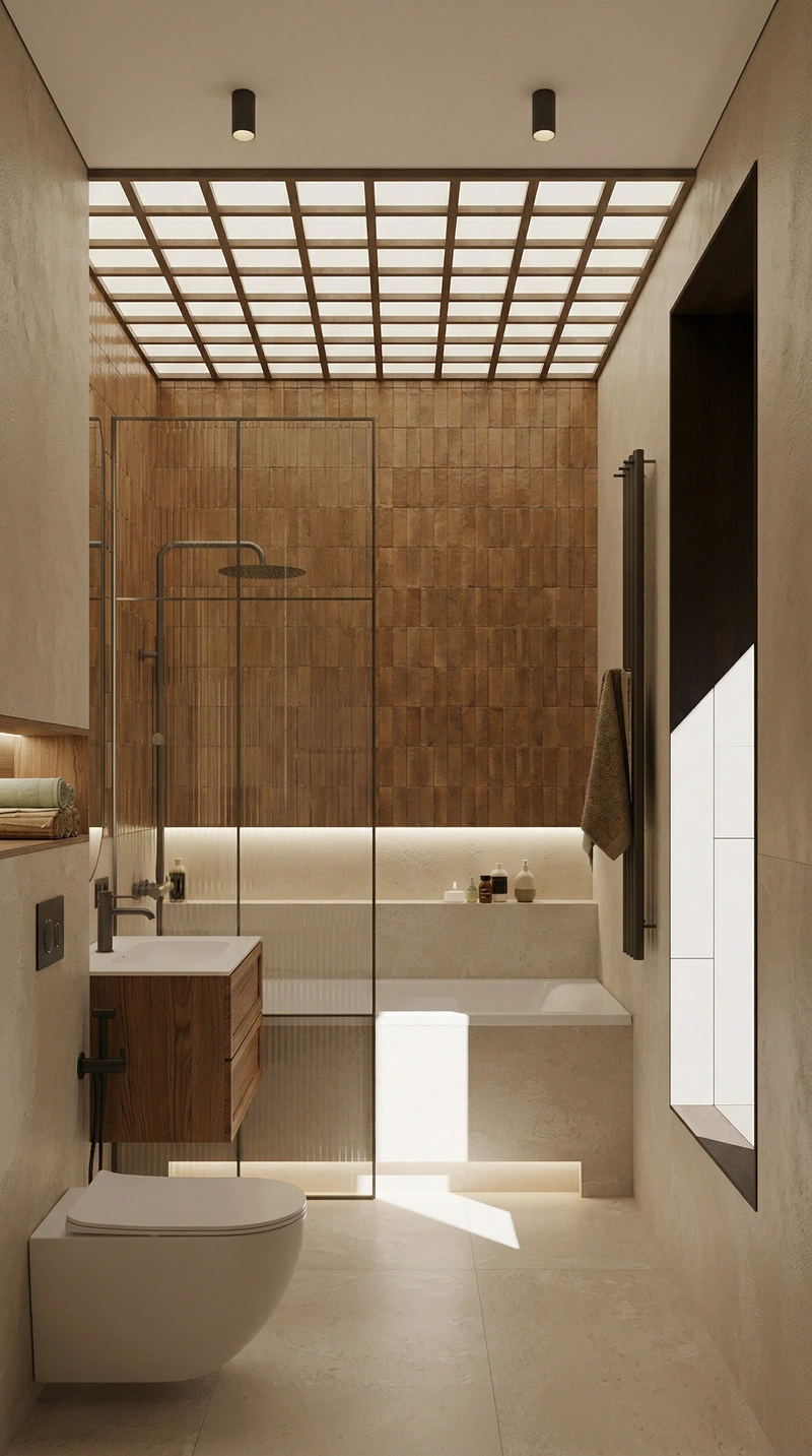 Дизайн ванной в стиле Japandi — фото интерьера от нейросети RoomGPT