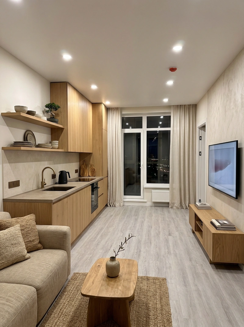 Дизайн кухни в стиле Japandi — фото интерьера от нейросети RoomGPT