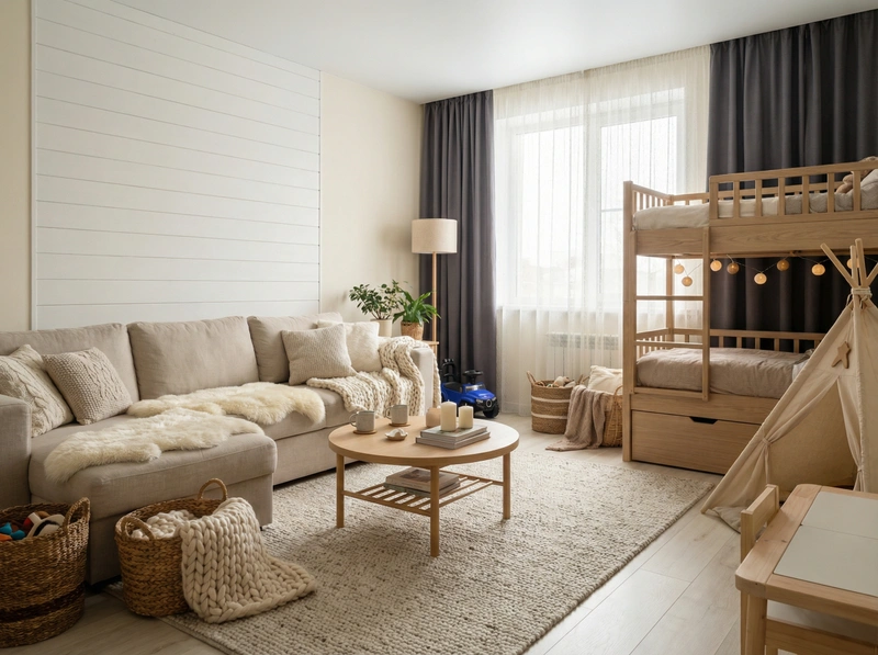 Дизайн интерьера в стиле Хюгге — Гостиная от нейросети RoomGPT