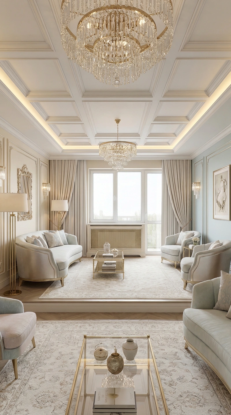 Дизайн интерьера в стиле Неоклассика — Гостиная от нейросети RoomGPT