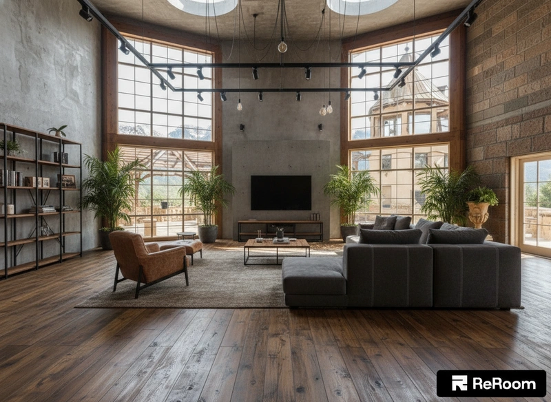 Дизайн интерьера в стиле Лофт — Гостиная от нейросети RoomGPT