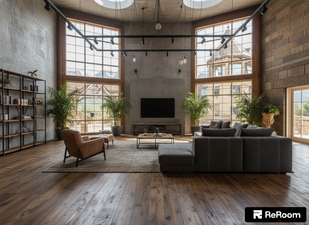 Дизайн гостиной в стиле Лофт — фото интерьера от нейросети RoomGPT
