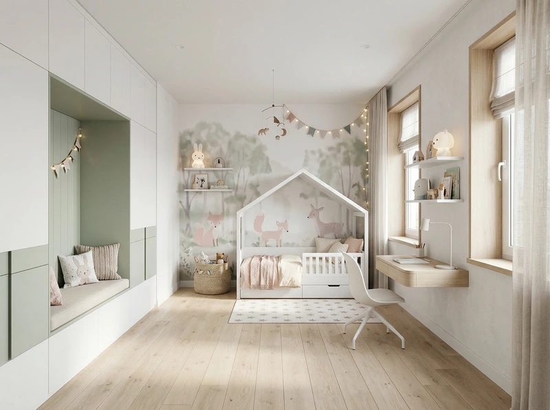 Дизайн детской в стиле Сканди — фото интерьера от нейросети RoomGPT