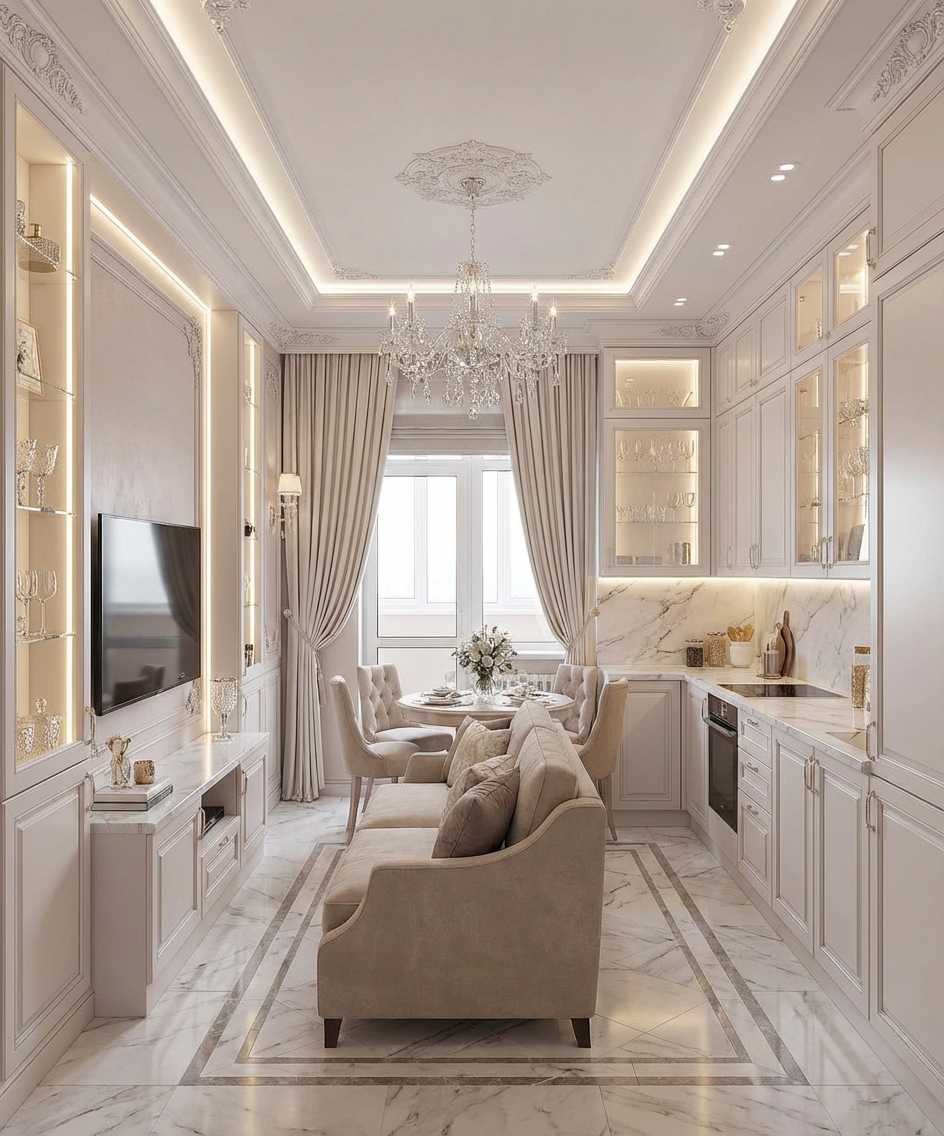 Дизайн кухни в стиле Классика — фото интерьера от нейросети RoomGPT