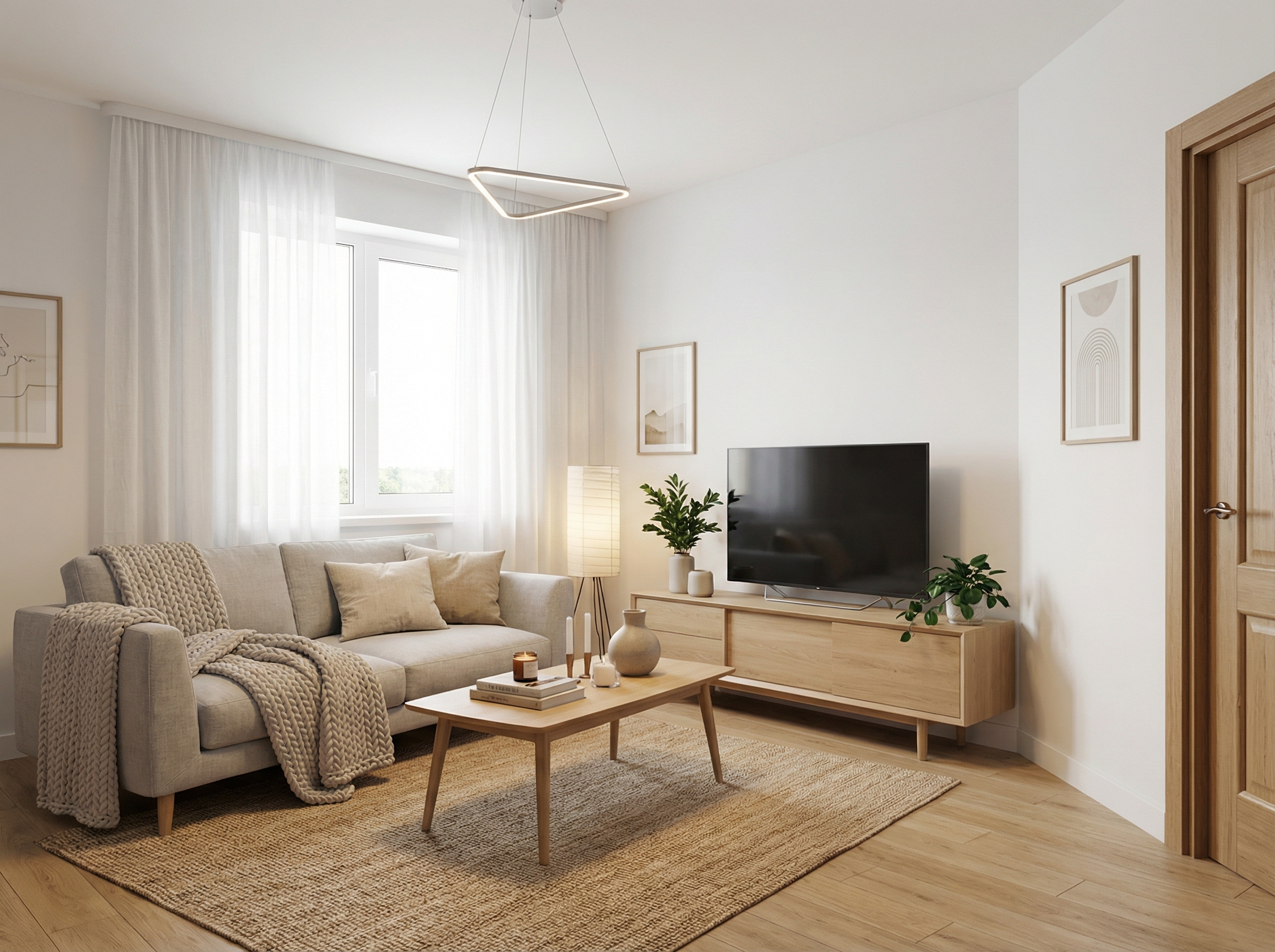 Дизайн гостиной в стиле Хюгге — фото интерьера от нейросети RoomGPT