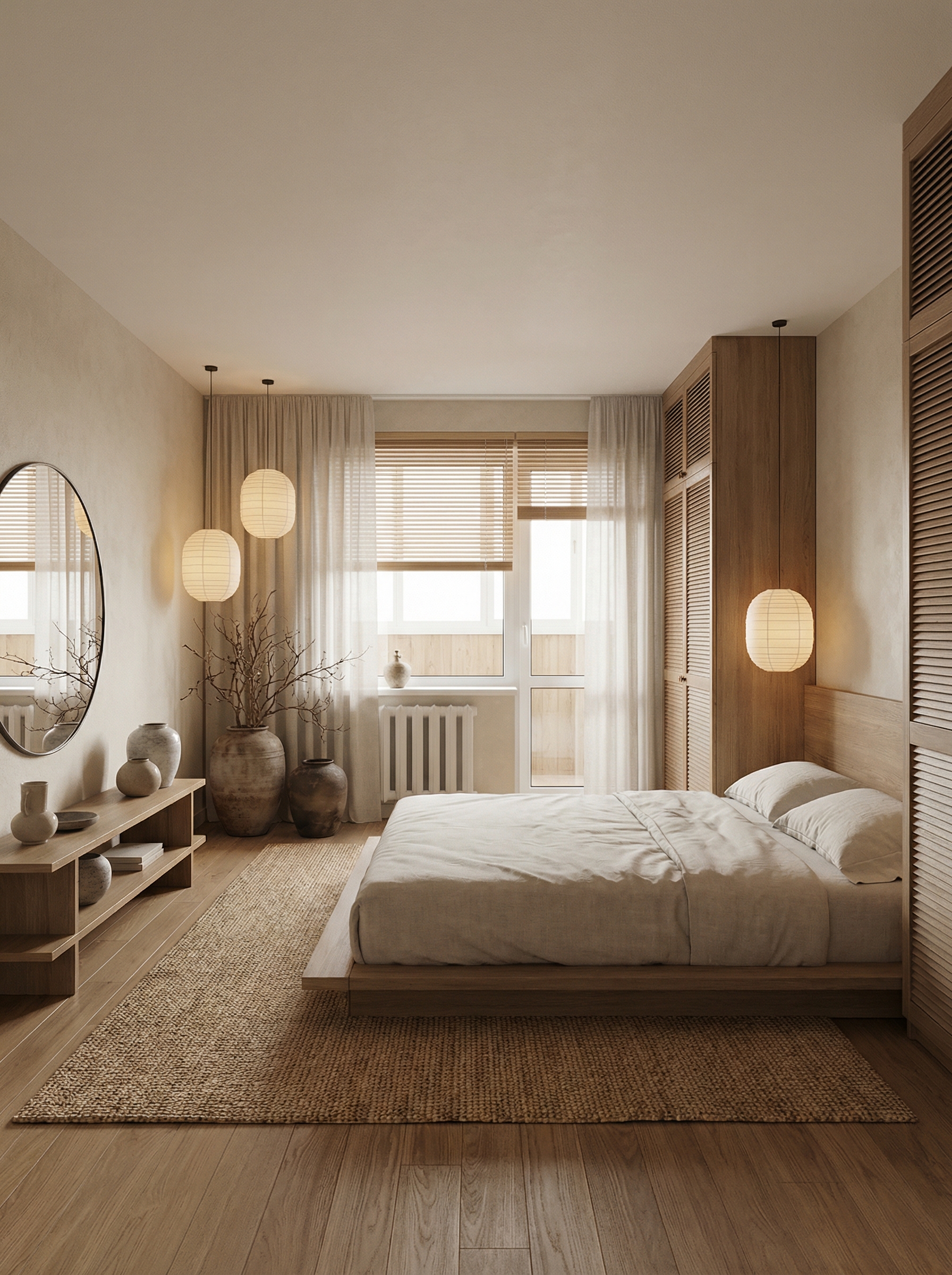 Дизайн спальни в стиле Japandi — фото интерьера от нейросети RoomGPT