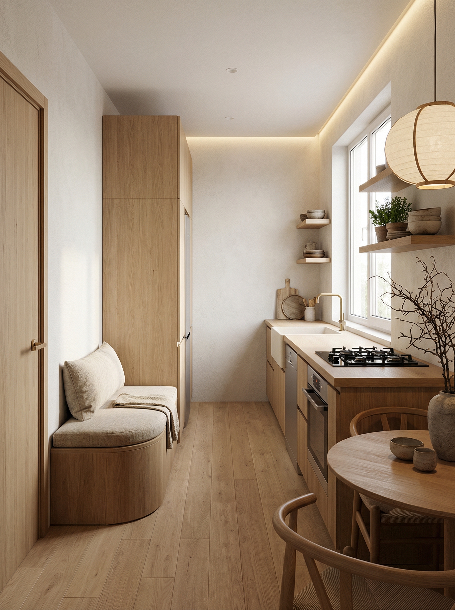 Дизайн кухни в стиле Japandi — фото интерьера от нейросети RoomGPT