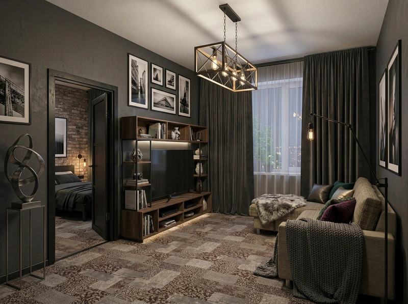 Дизайн гостиной в стиле Лофт — фото интерьера от нейросети RoomGPT