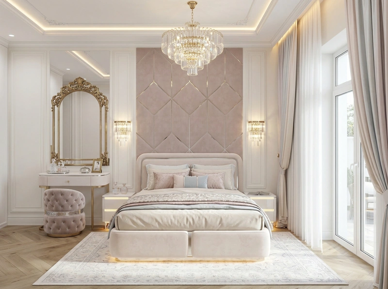 Дизайн спальни в стиле Неоклассика — фото интерьера от нейросети RoomGPT