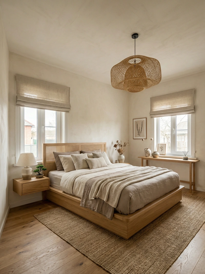 Дизайн спальни в стиле Japandi — фото интерьера от нейросети RoomGPT