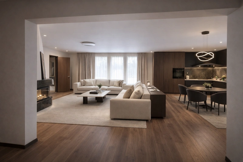 Дизайн интерьера в стиле Контемпорари — Гостиная от нейросети RoomGPT