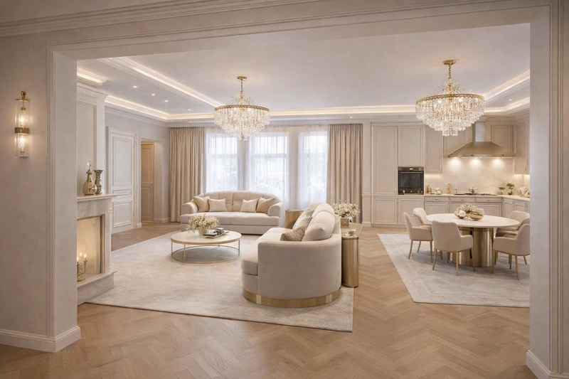 Дизайн интерьера в стиле Неоклассика — Гостиная от нейросети RoomGPT