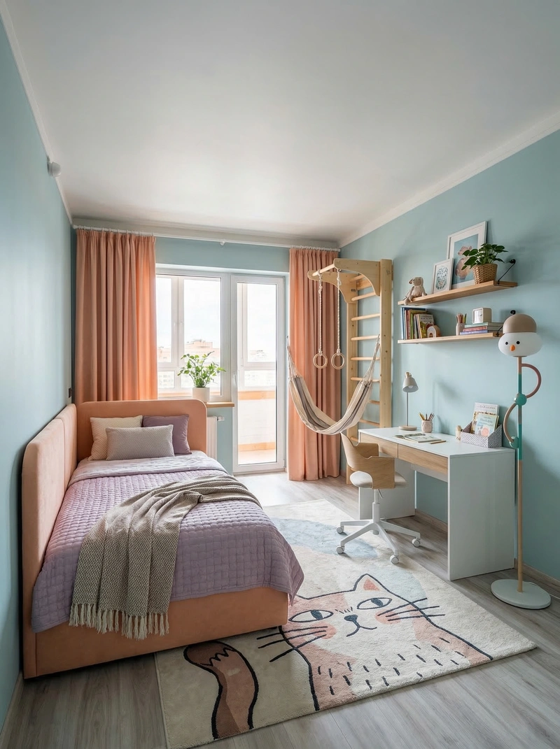 Дизайн детской в стиле Эклектика — фото интерьера от нейросети RoomGPT